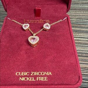 Gold and Pink Heart Necklace Set
